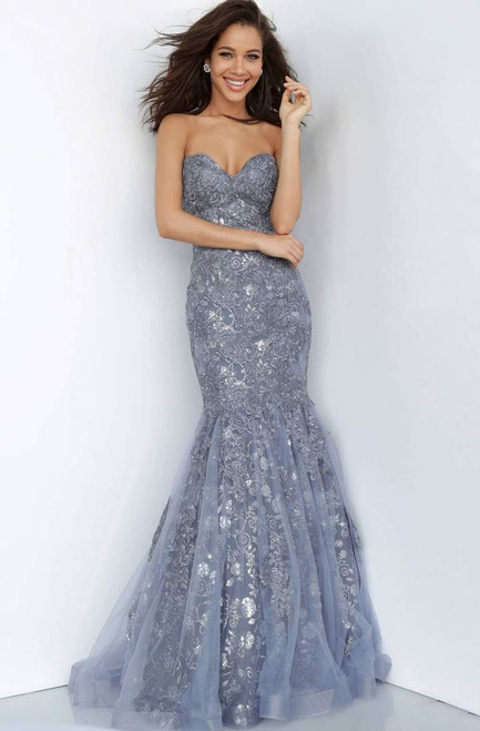 Jovani Dress 02841 | Tulle Mermaid Formal Gown with Floral Appliques